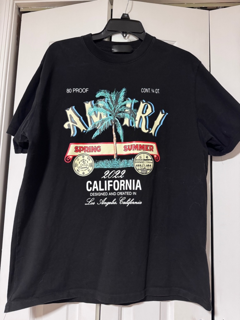 Amiri California Men's Black Short Sleeve‎ T Shirt Size Large.